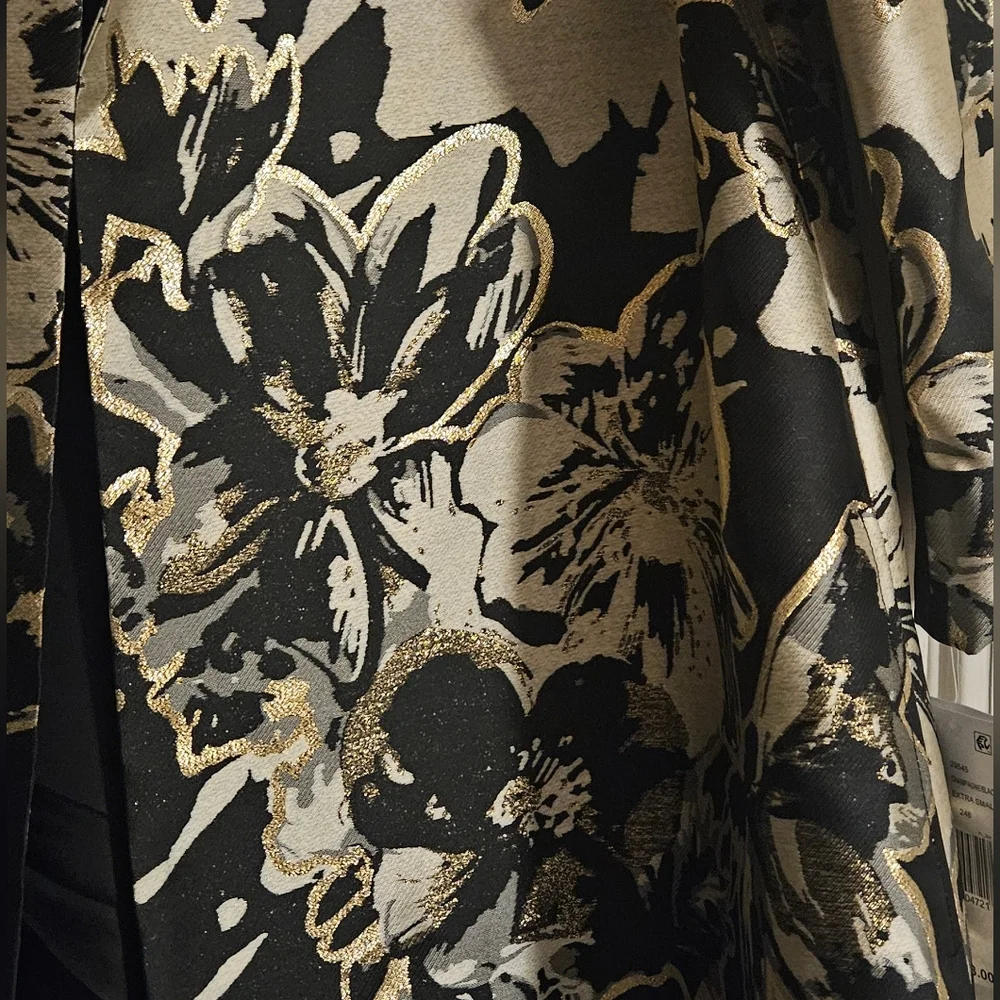NWT Caroline Rose Showstopper‎ Jacquard Party Open Front Jacket: Champagne/Black